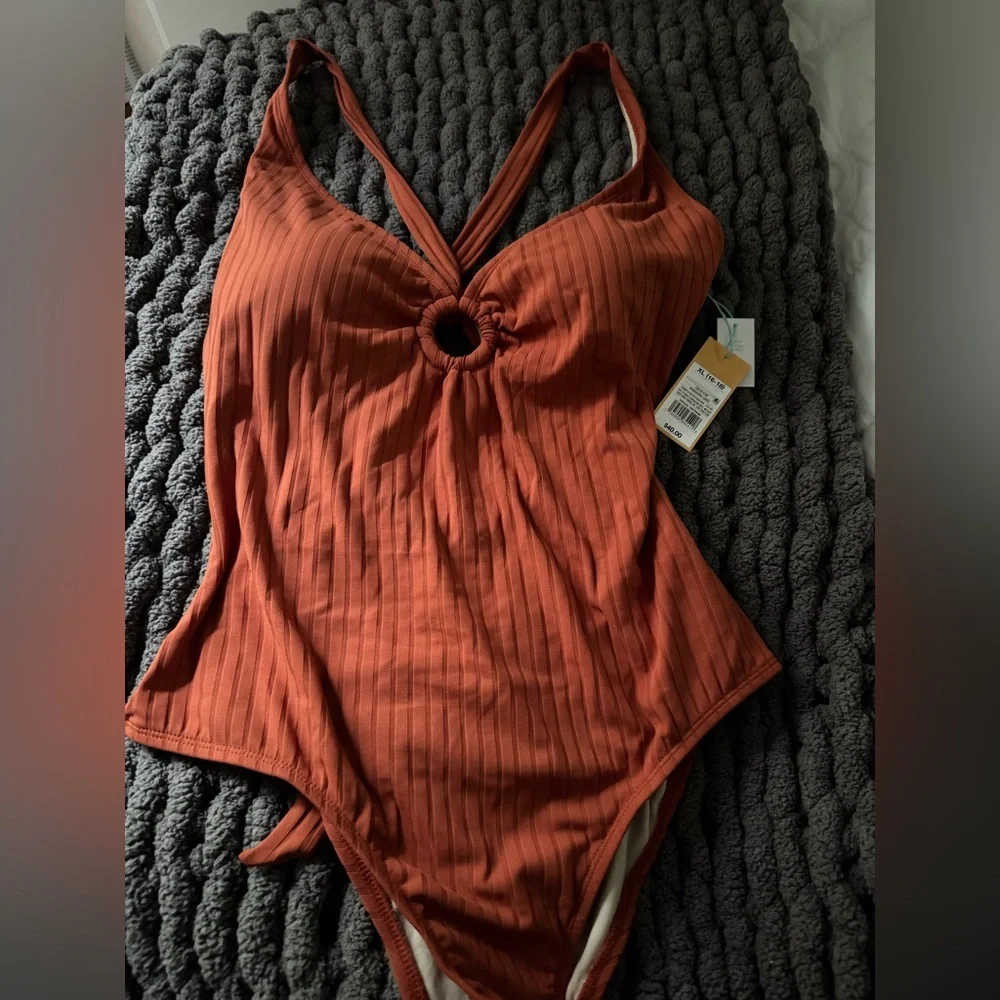 Rust Orange Ribbed Swimsuit - Picture 1 of 4